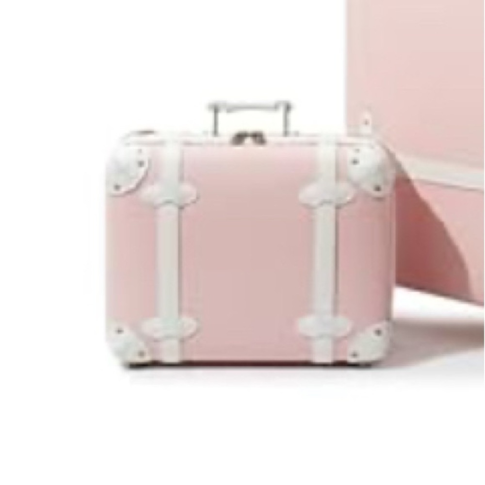 Pink and White Vintage-Style Petite Suitcase Shoulder Bag Makeup Bag 12”x 10” - Picture 5 of 14